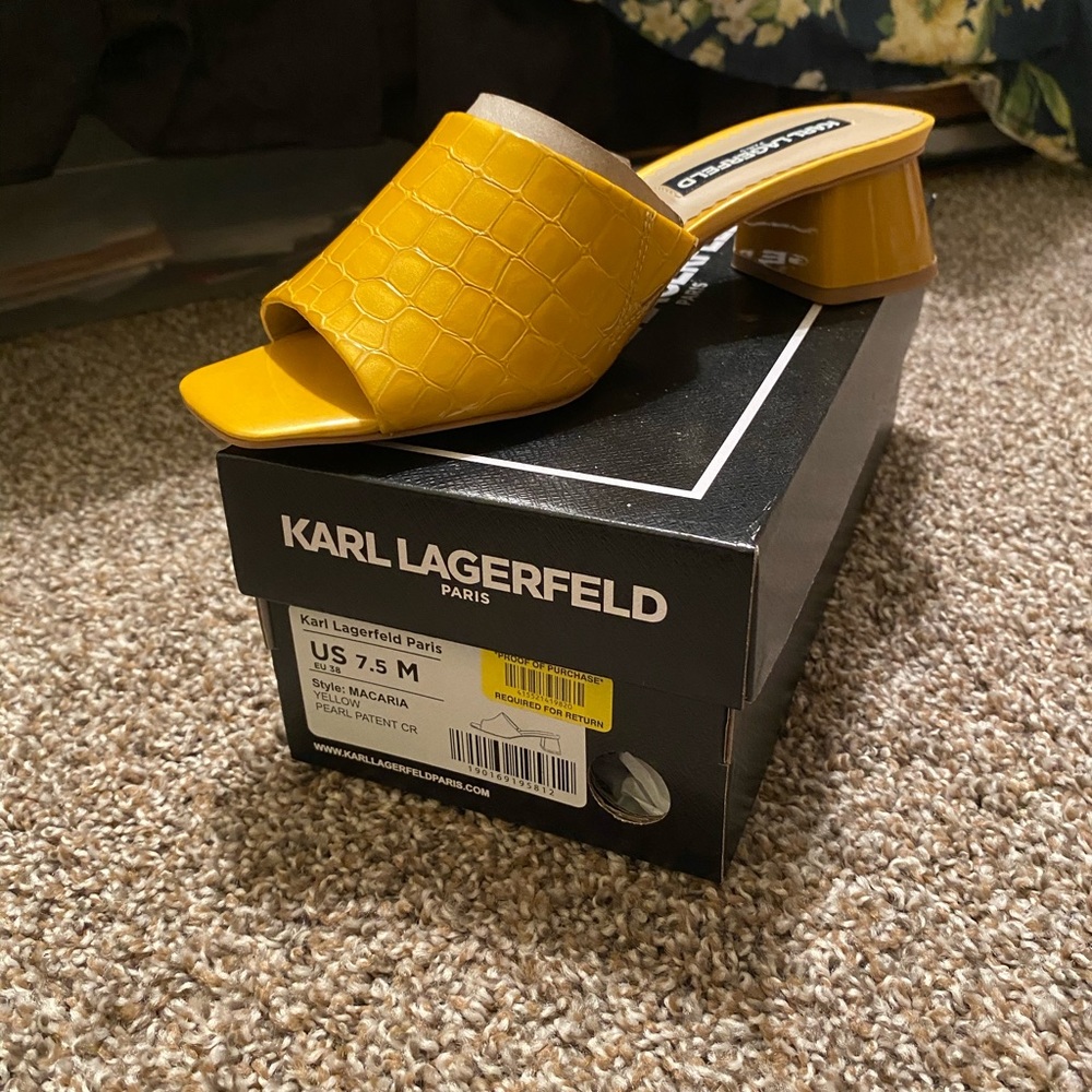 Gold low heel slides